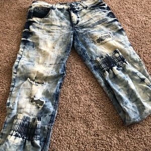 Destroyed look acid wash joggers
